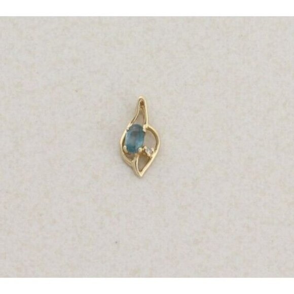 Pendant Only 14k Yellow Gold Natural Blue Topaz and Diamond Pendant - Picture 5 of 5